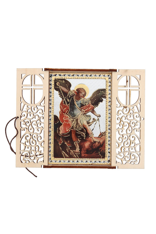Altarino devozionale comprensivo di candela, corona e libretto - San Michele 11x15x4 cm