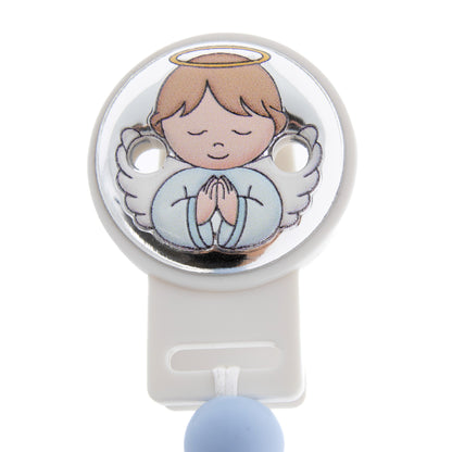 Catenella portaciuccio in silicone alimentare con clip Angelo in argento