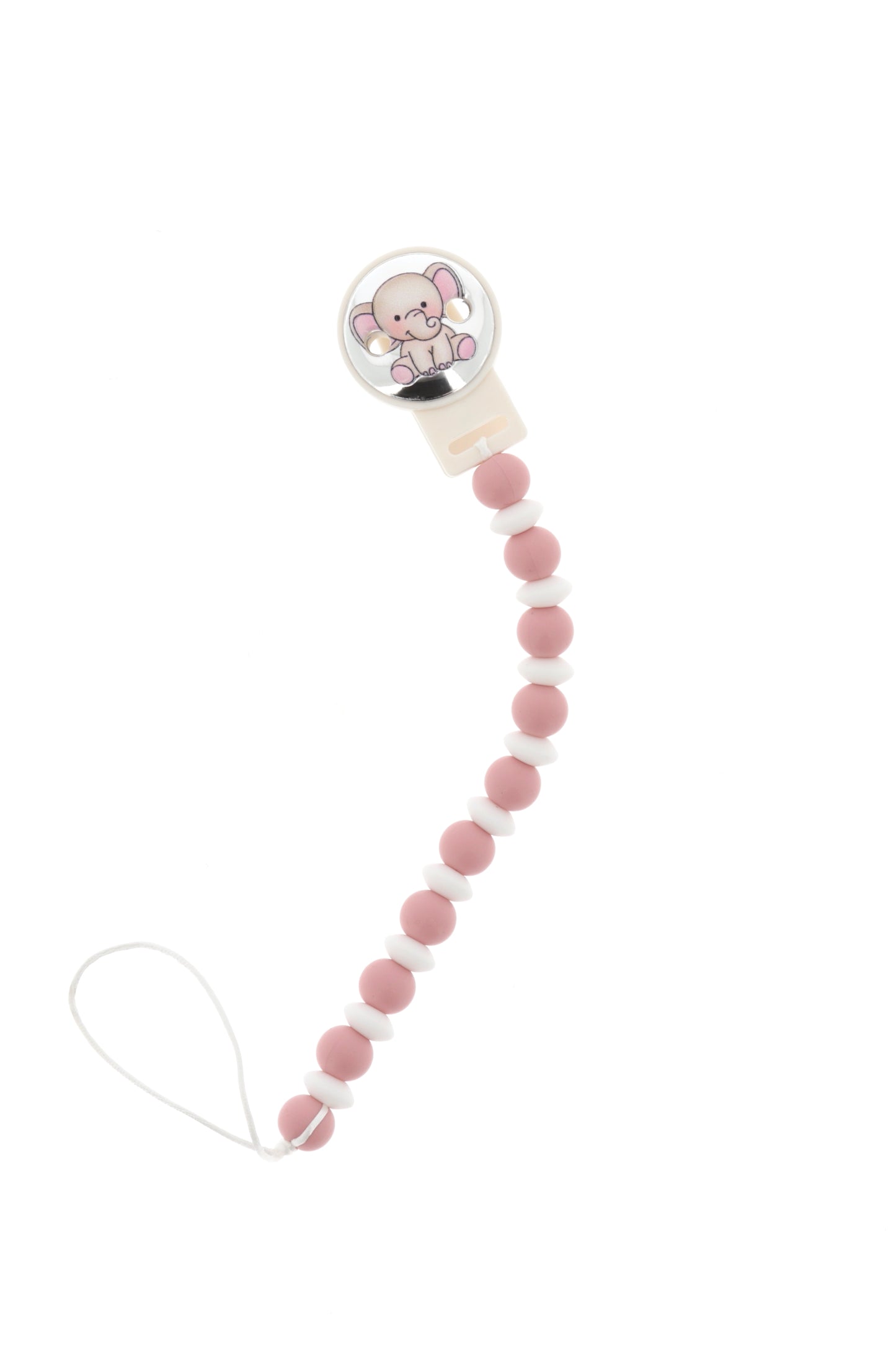 Catenella portaciuccio in silicone alimentare con clip Elefanti in argento