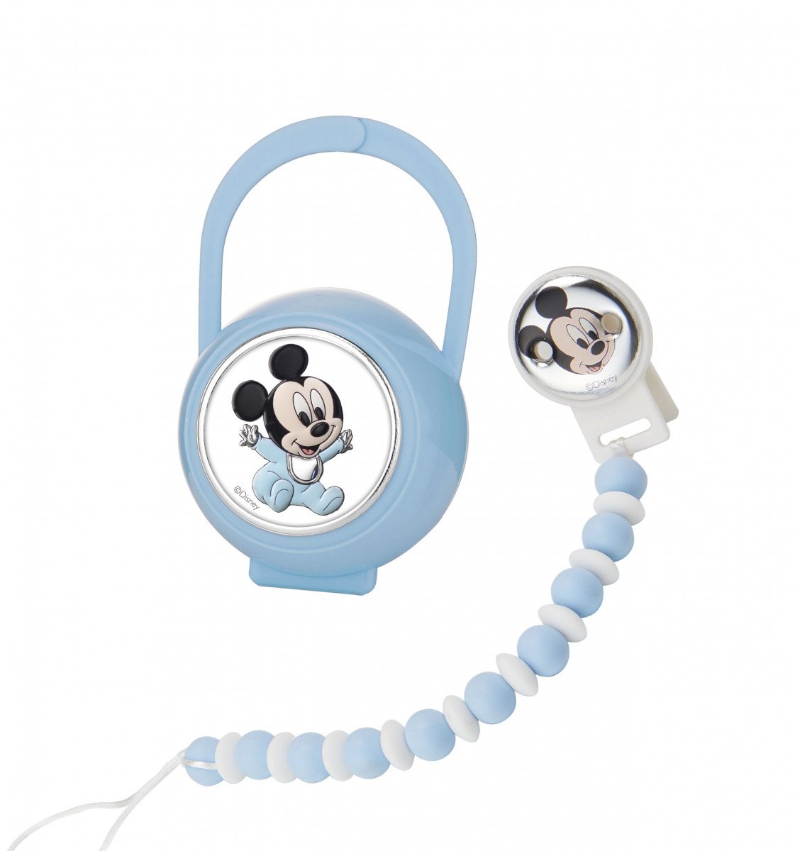 Confezione box e spilla portaciuccio abbinati Mickey Mouse/Minnie