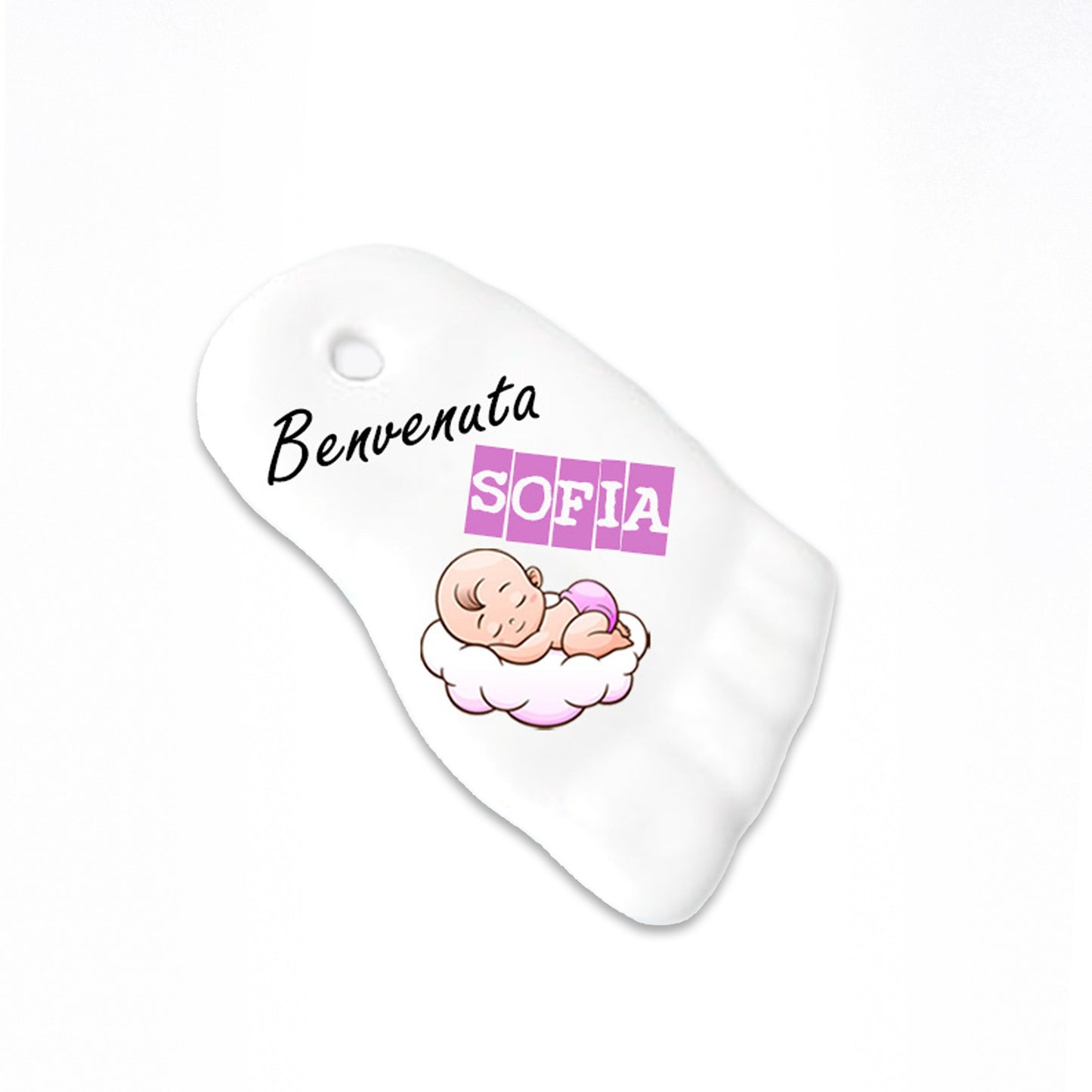 Ricordino Battesimo/Nascita - ciondolo a forma di piedino in porcellana personalizzabile con nome