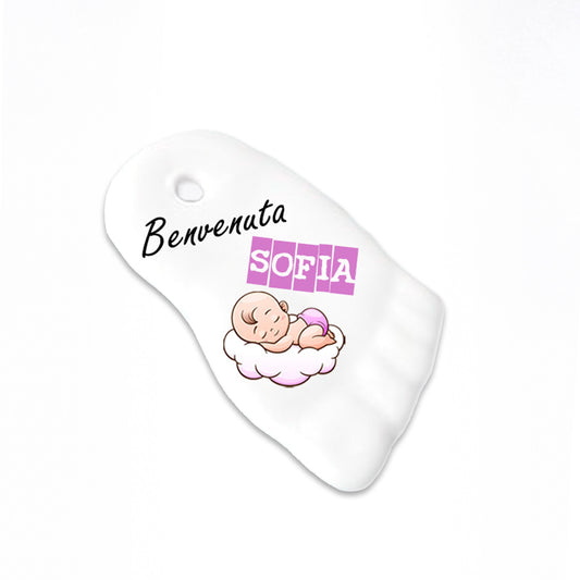 Ricordino Battesimo/Nascita - ciondolo a forma di piedino in porcellana personalizzabile con nome