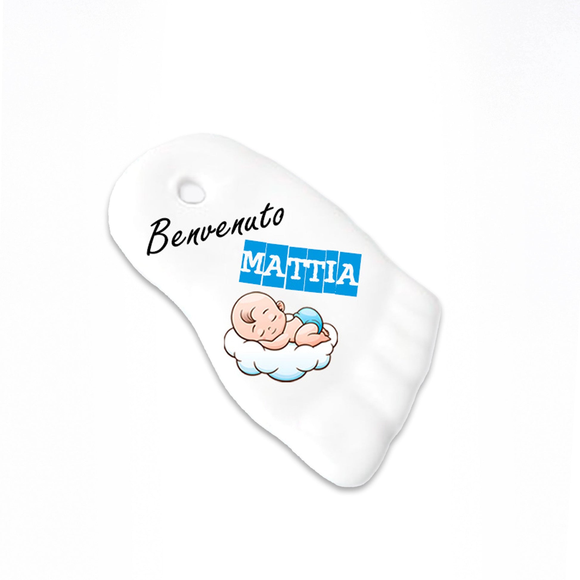Ricordino Battesimo/Nascita - ciondolo a forma di piedino in porcellana personalizzabile con nome