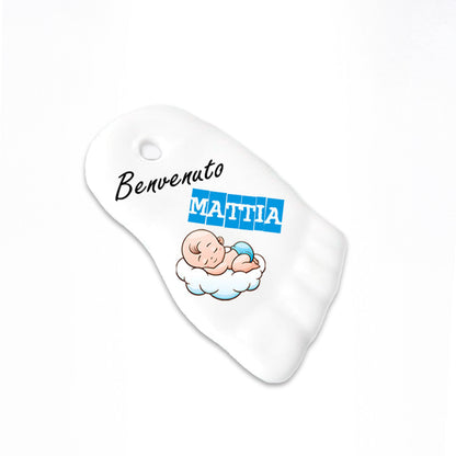 Ricordino Battesimo/Nascita - ciondolo a forma di piedino in porcellana personalizzabile con nome