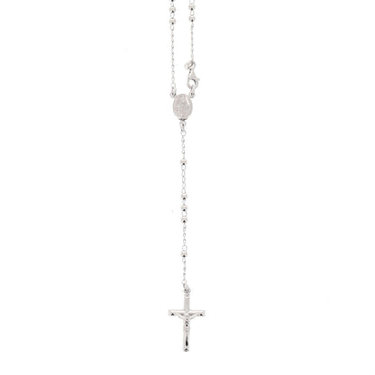 Rosario in argento indossabile con Crocifisso e grani diametro 0,3. Lunghezza 44 cm