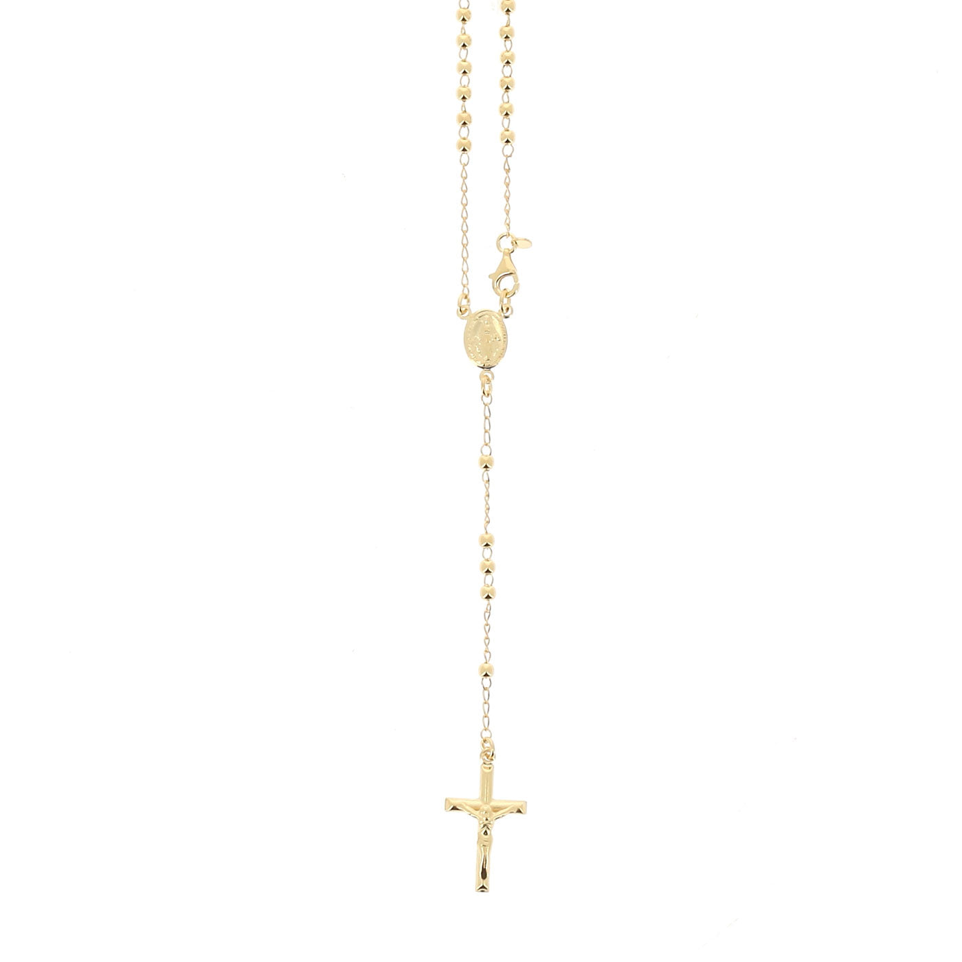 Rosario in argento indossabile con Crocifisso e grani diametro 0,3. Lunghezza 44 cm