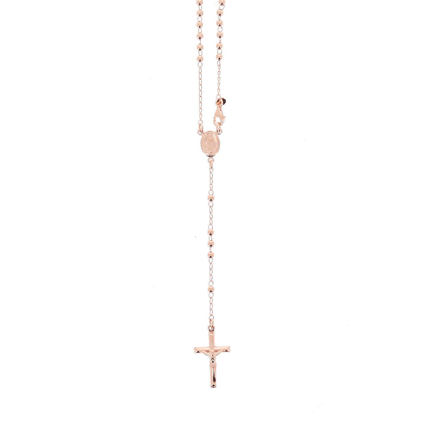 Rosario in argento indossabile con Crocifisso e grani diametro 0,3. Lunghezza 44 cm