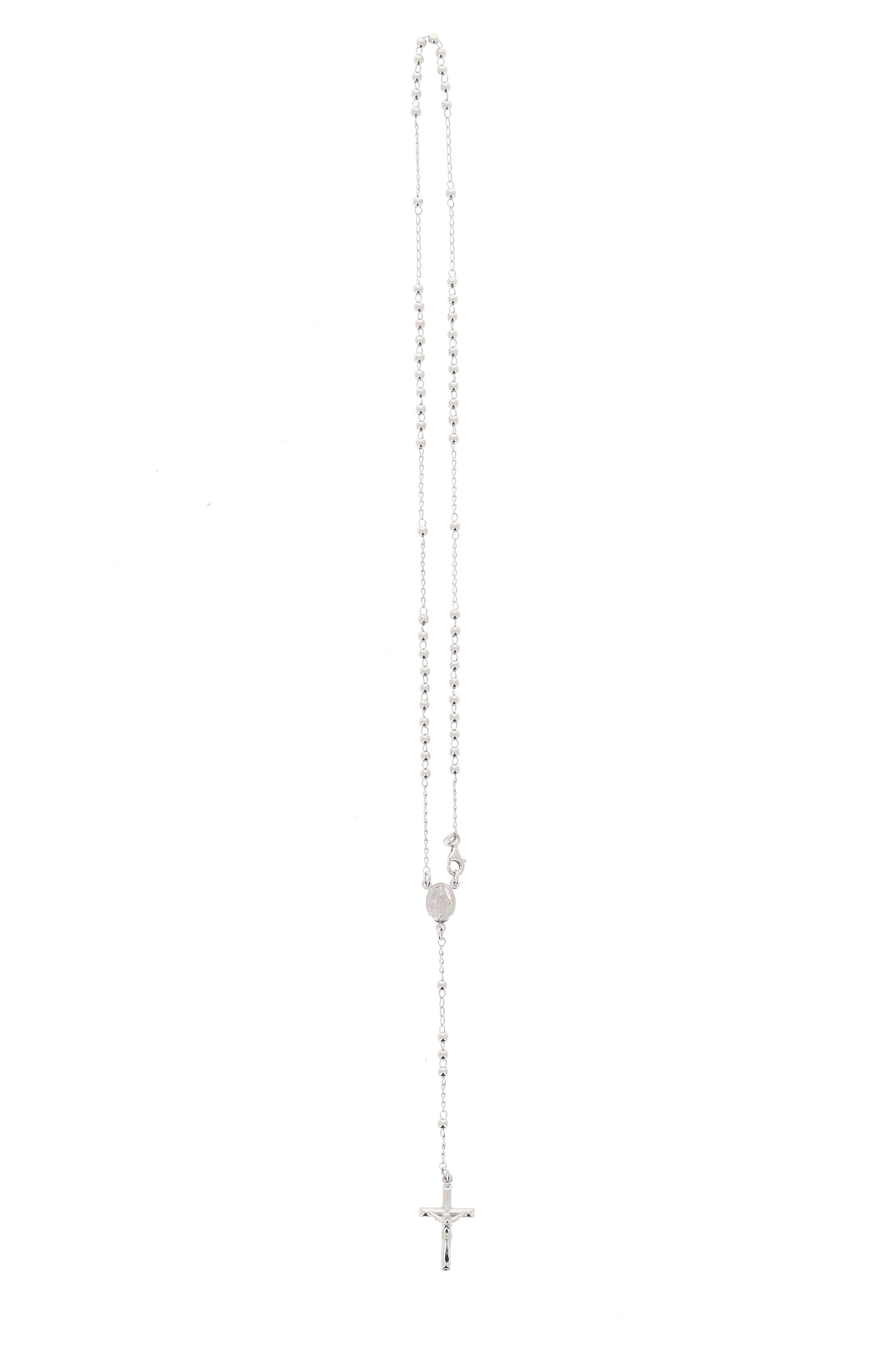 Rosario in argento indossabile con Crocifisso e grani diametro 0,3. Lunghezza 44 cm