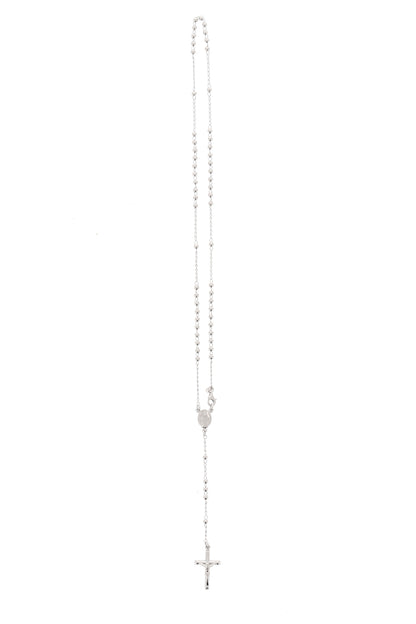 Rosario in argento indossabile con Crocifisso e grani diametro 0,3. Lunghezza 44 cm