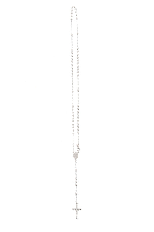 Rosario in argento indossabile con Crocifisso e grani diametro 0,3. Lunghezza 44 cm