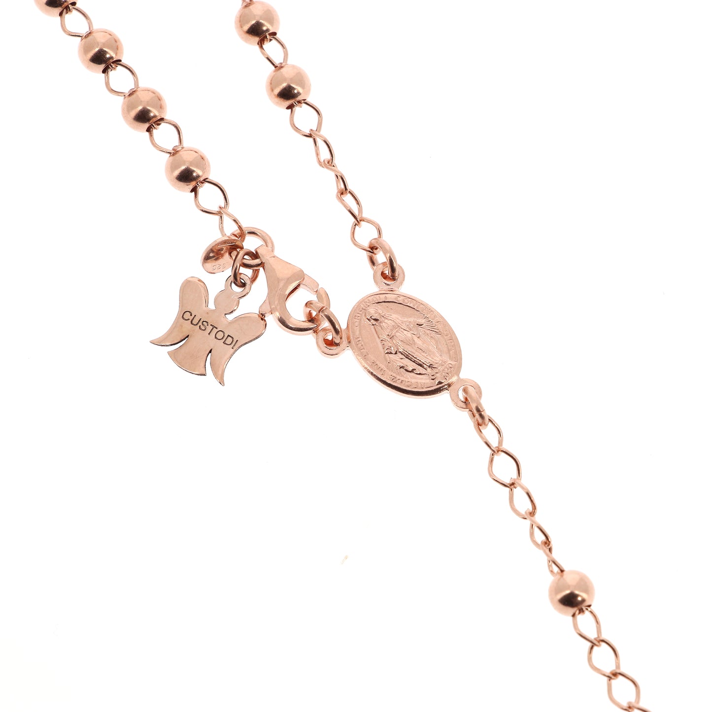 Rosario in argento indossabile con Crocifisso e grani diametro 0,4. Lunghezza 46 cm