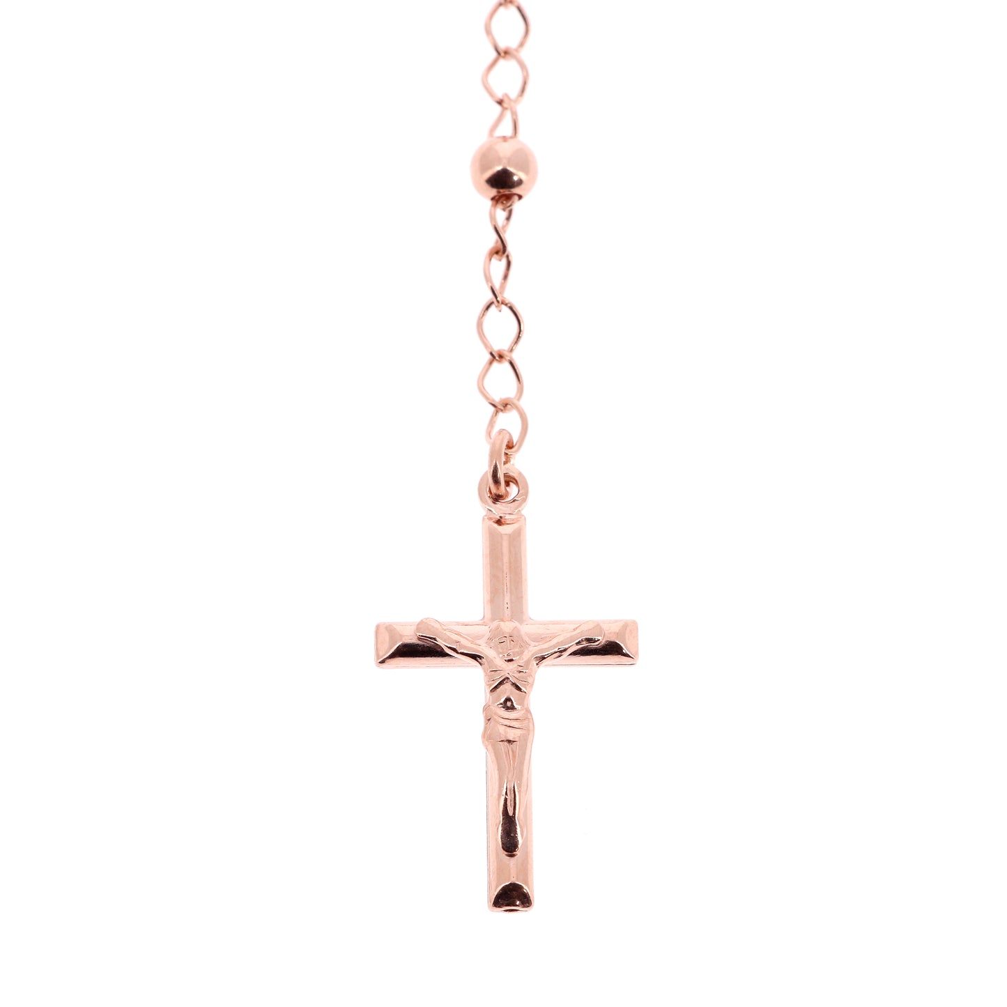 Rosario in argento indossabile con Crocifisso e grani diametro 0,4. Lunghezza 46 cm