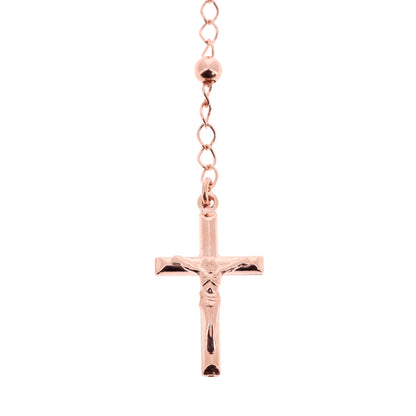 Rosario in argento indossabile con Crocifisso e grani diametro 0,4. Lunghezza 46 cm