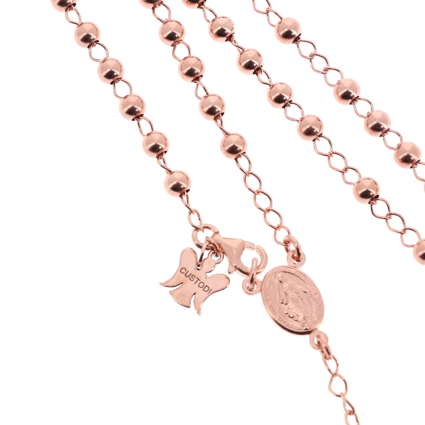 Rosario in argento indossabile con Crocifisso e grani diametro 0,4. Lunghezza 46 cm
