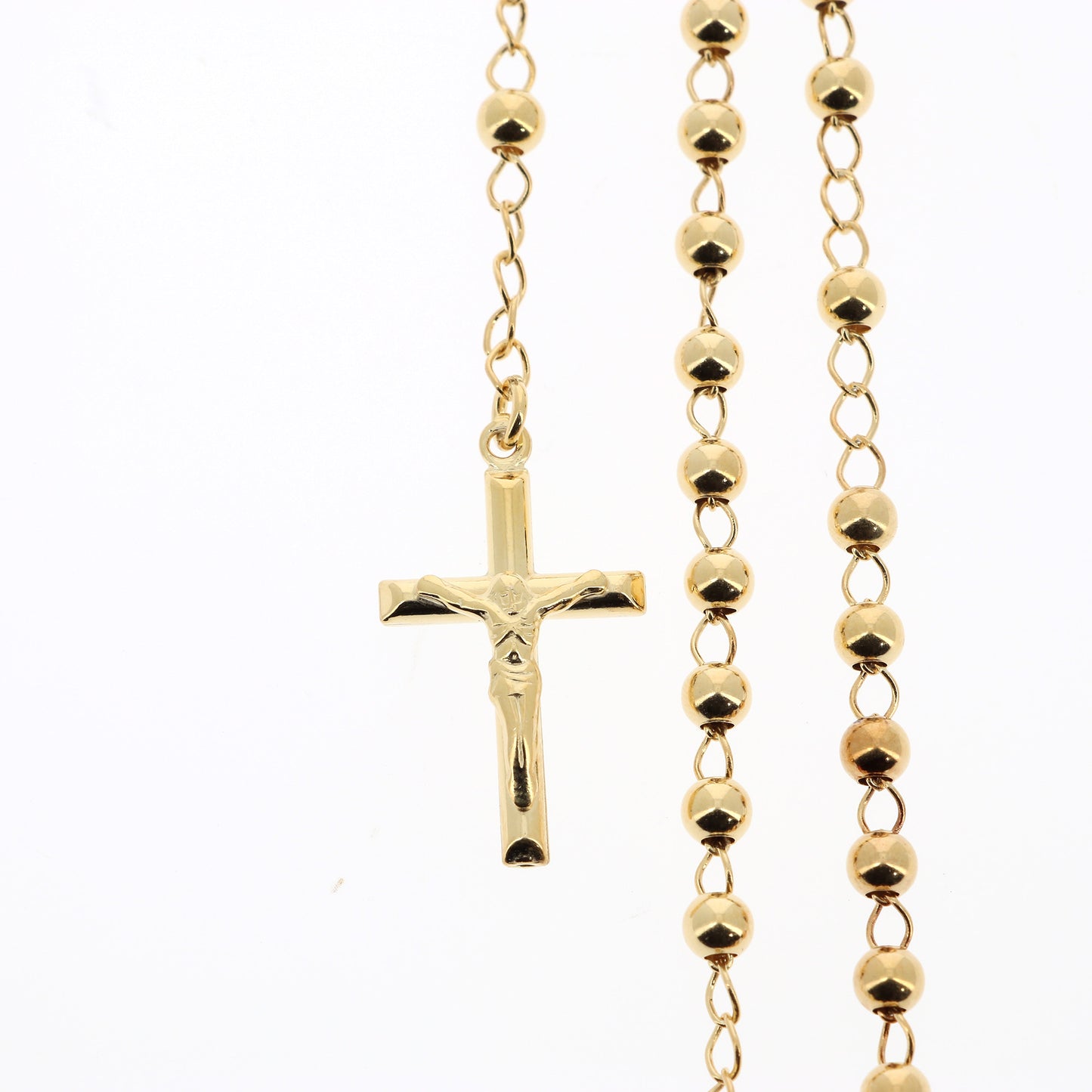 Rosario in argento indossabile con Crocifisso e grani diametro 0,4. Lunghezza 46 cm