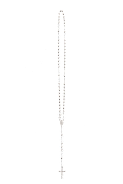 Rosario in argento indossabile con Crocifisso e grani diametro 0,4. Lunghezza 46 cm