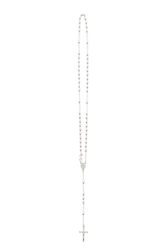 Rosario in argento indossabile con Crocifisso e grani diametro 0,4. Lunghezza 46 cm