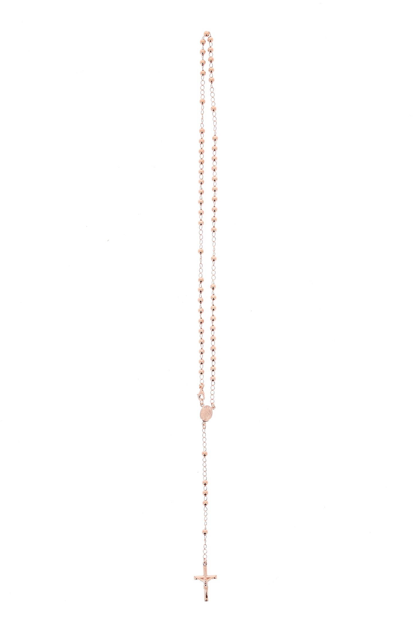 Rosario in argento indossabile con Crocifisso e grani diametro 0,4. Lunghezza 46 cm