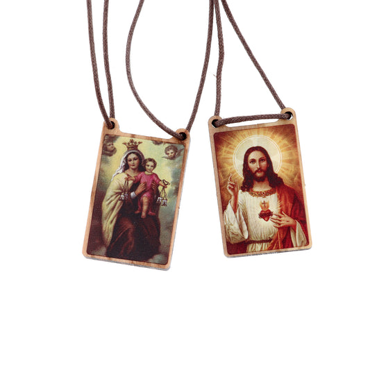 Scapolare del Carmelo in legno stampato. Dimensioni 1,5x1 cm