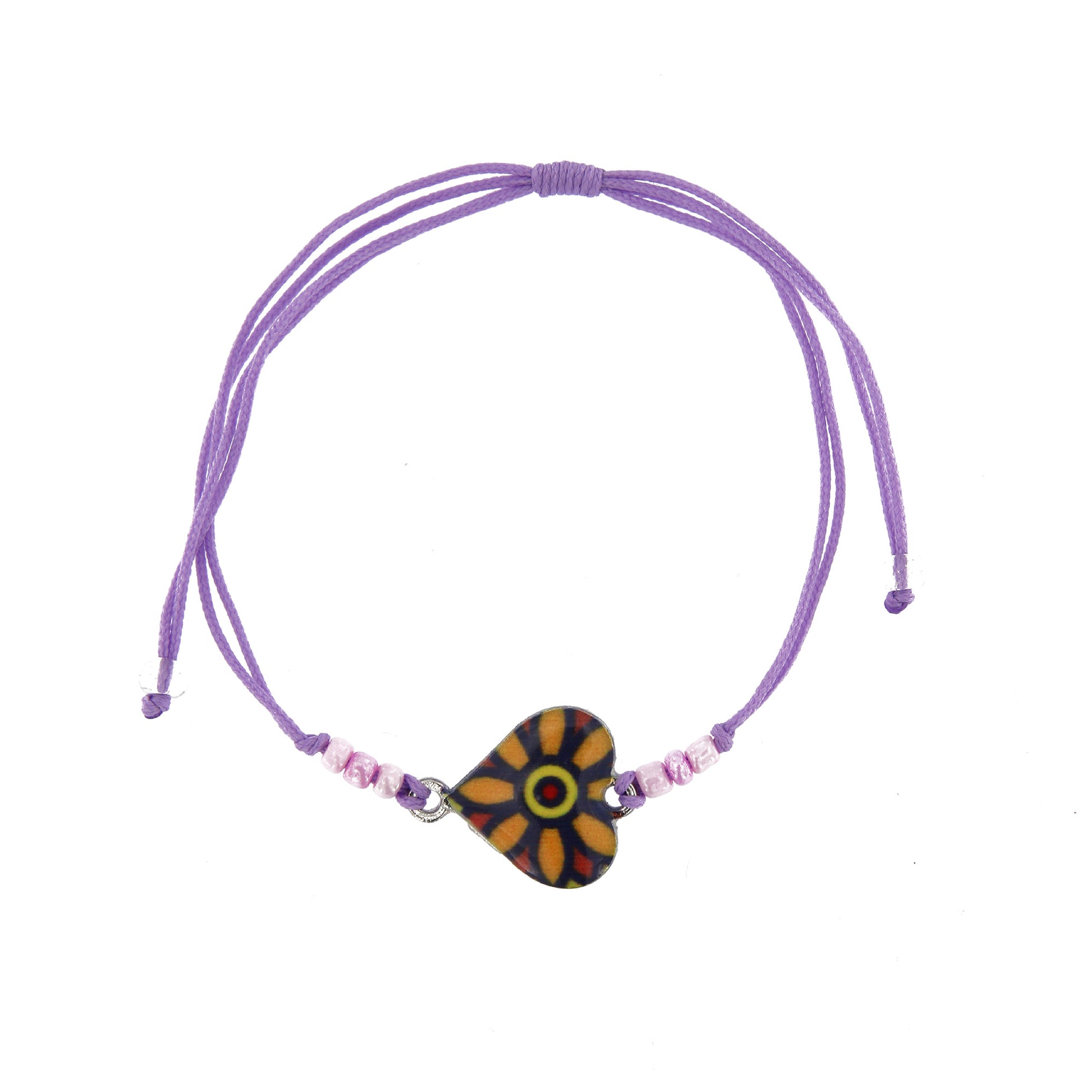 Bracciale in corda con ciondolo passante in colori assortiti. Regolabile