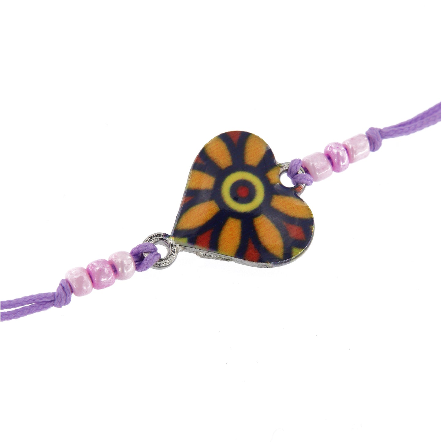 Bracciale in corda con ciondolo passante in colori assortiti. Regolabile