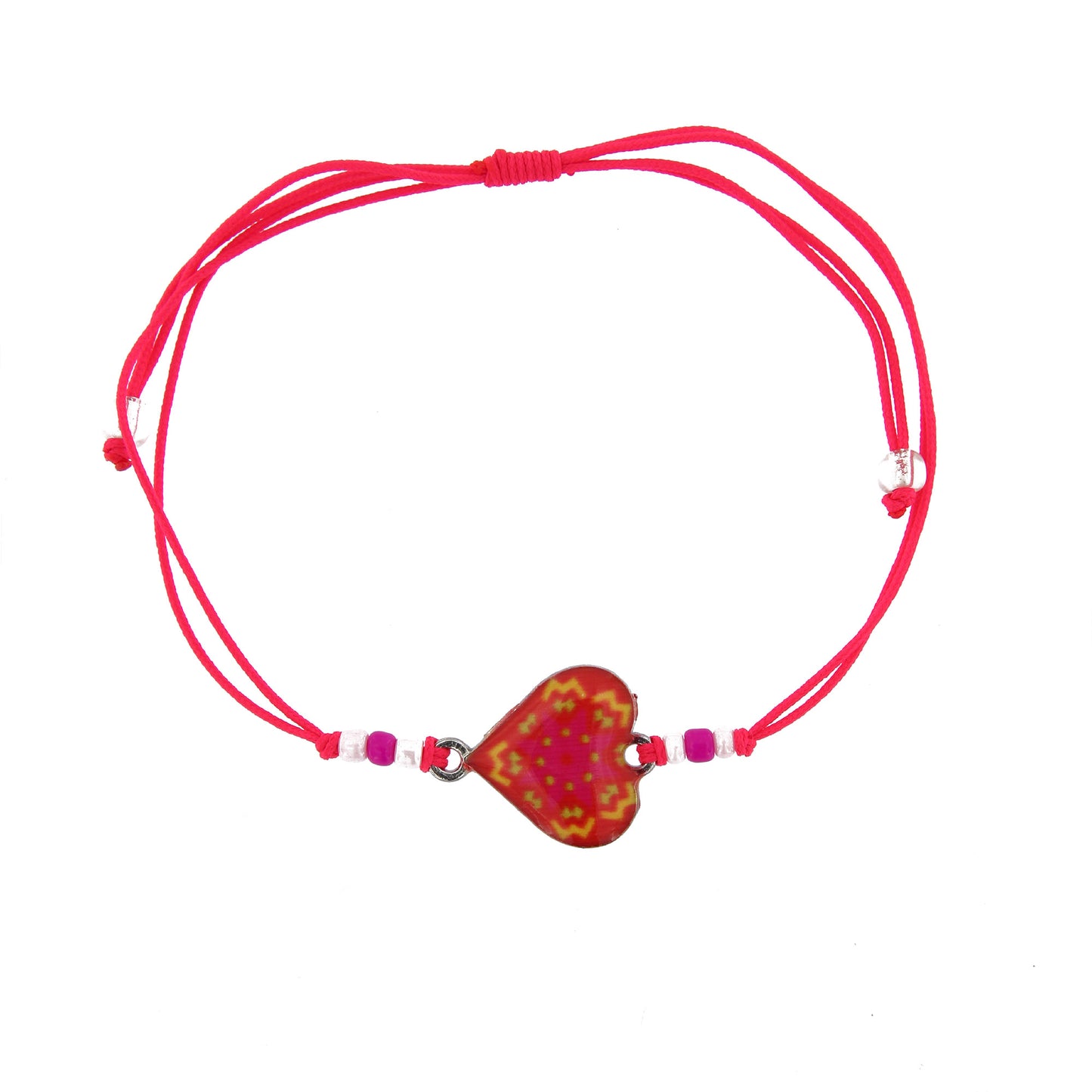 Bracciale in corda con ciondolo passante in colori assortiti. Regolabile