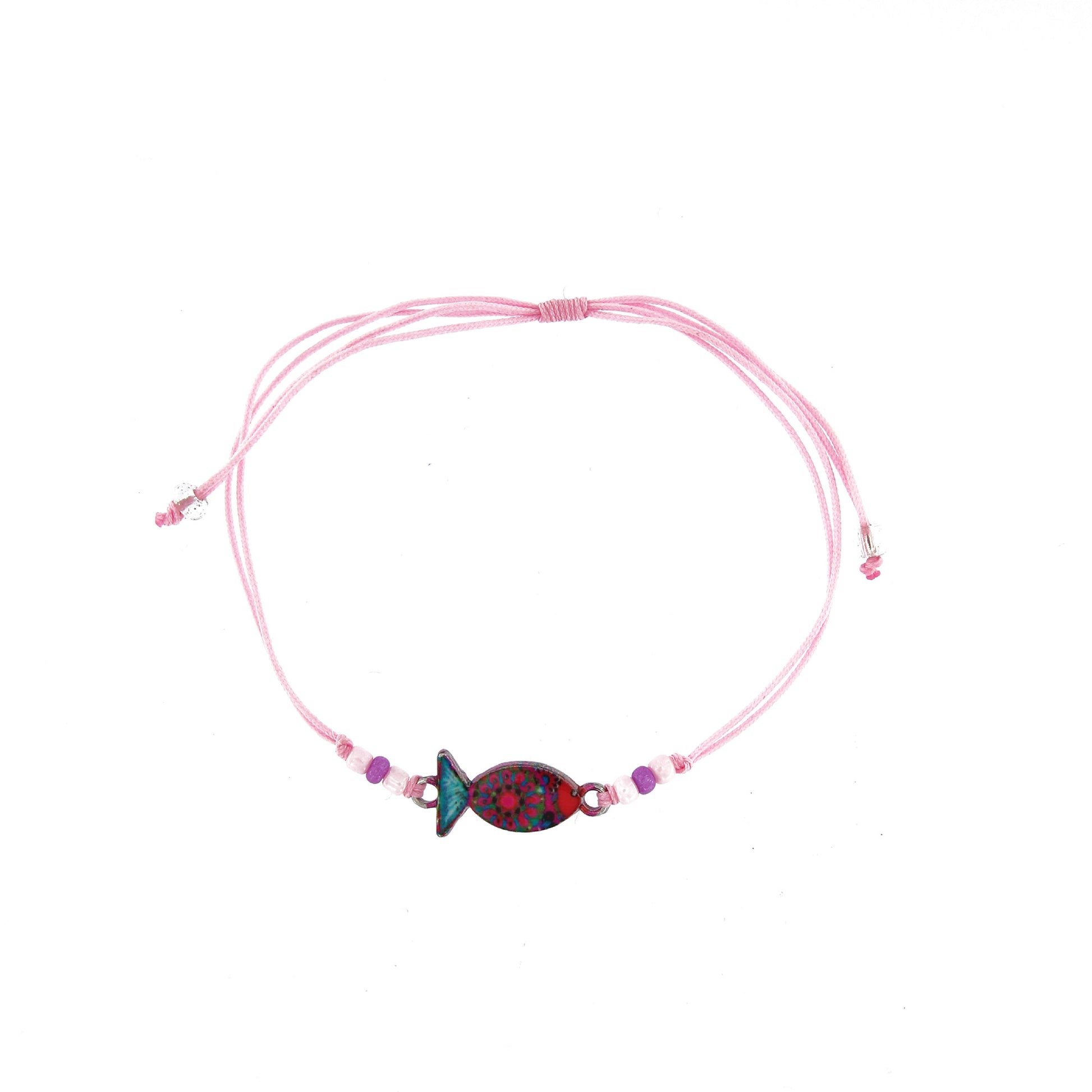 Bracciale in corda con ciondolo passante in colori assortiti. Regolabile