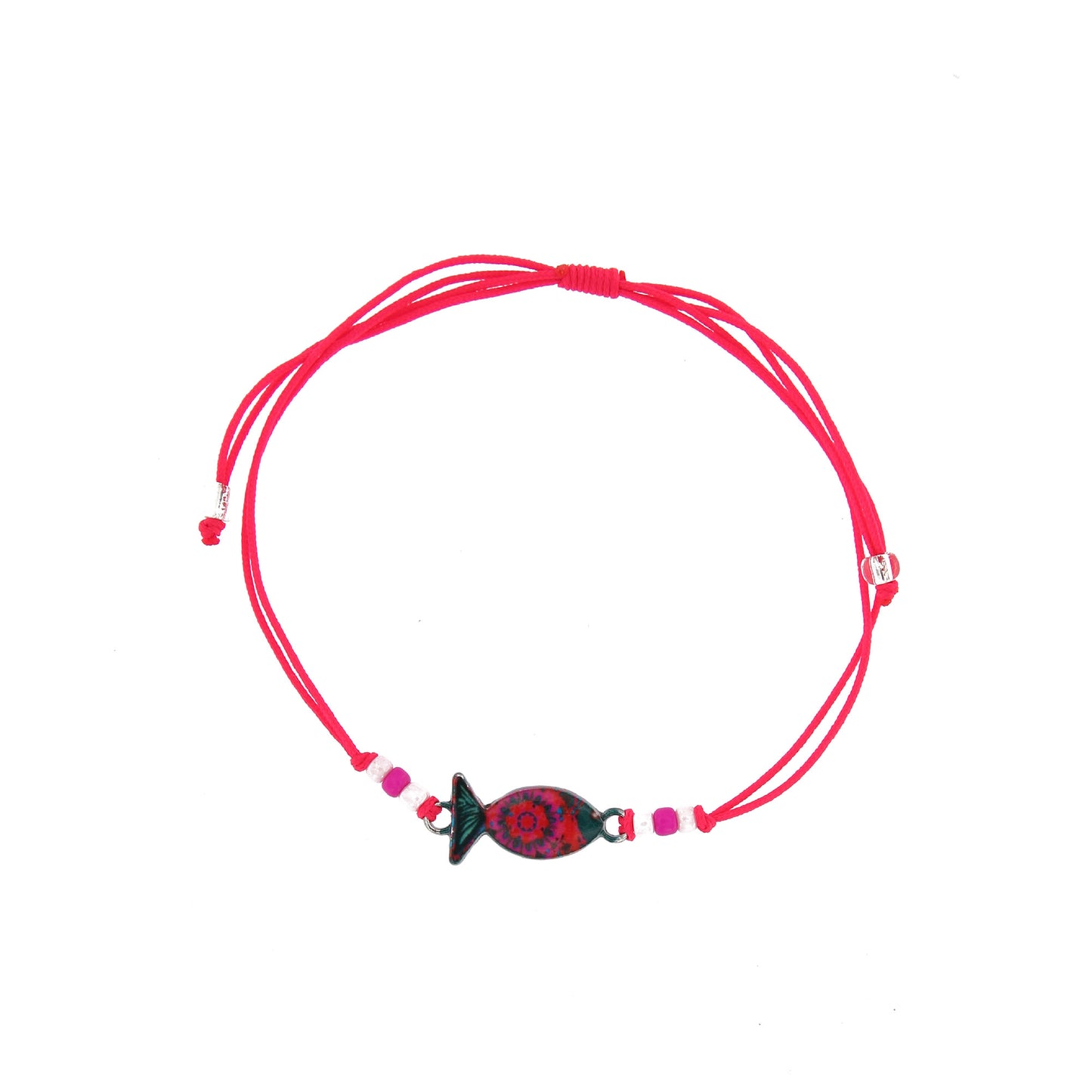Bracciale in corda con ciondolo passante in colori assortiti. Regolabile
