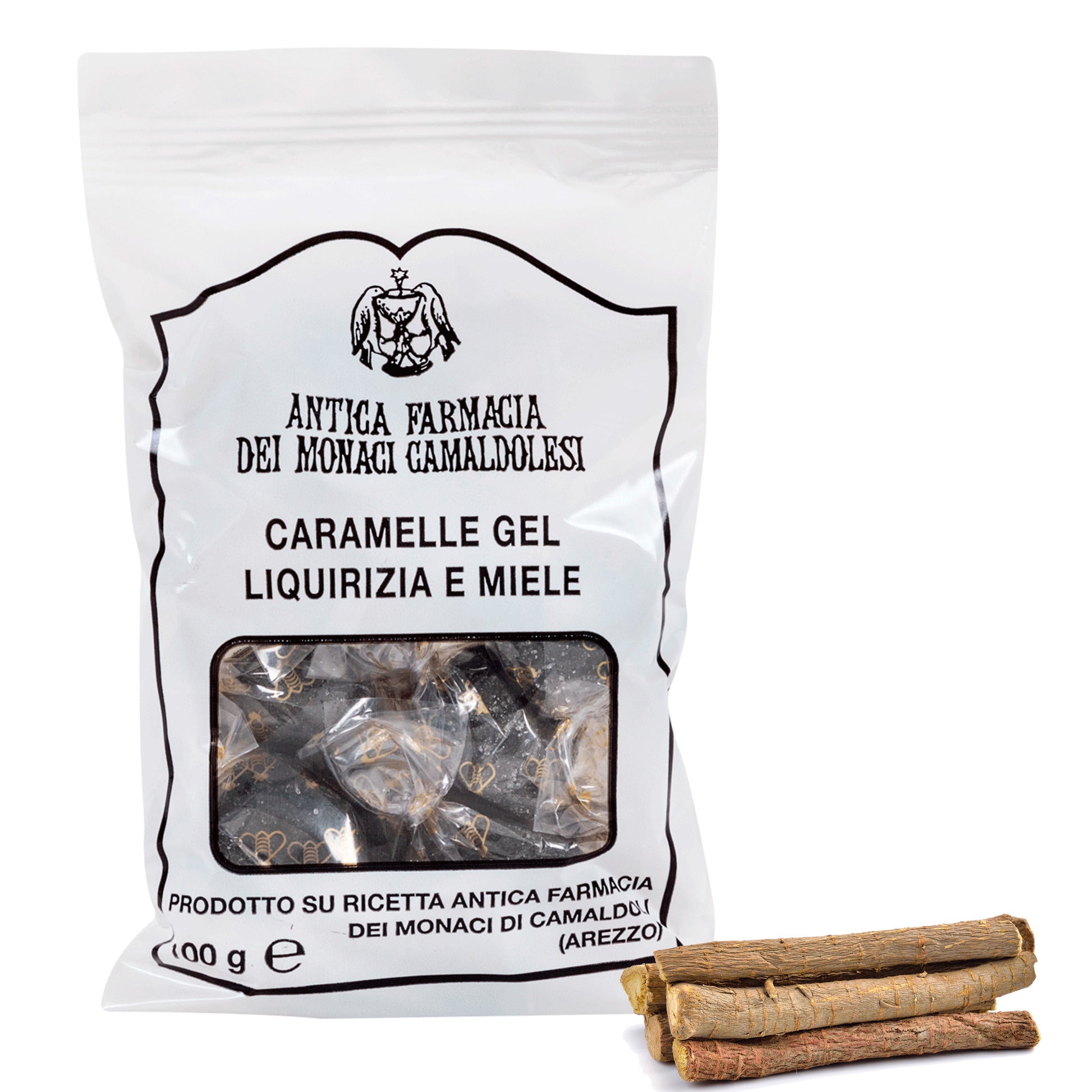 Caramelle gel alla liquirizia e miele. Confezione da 100 gr