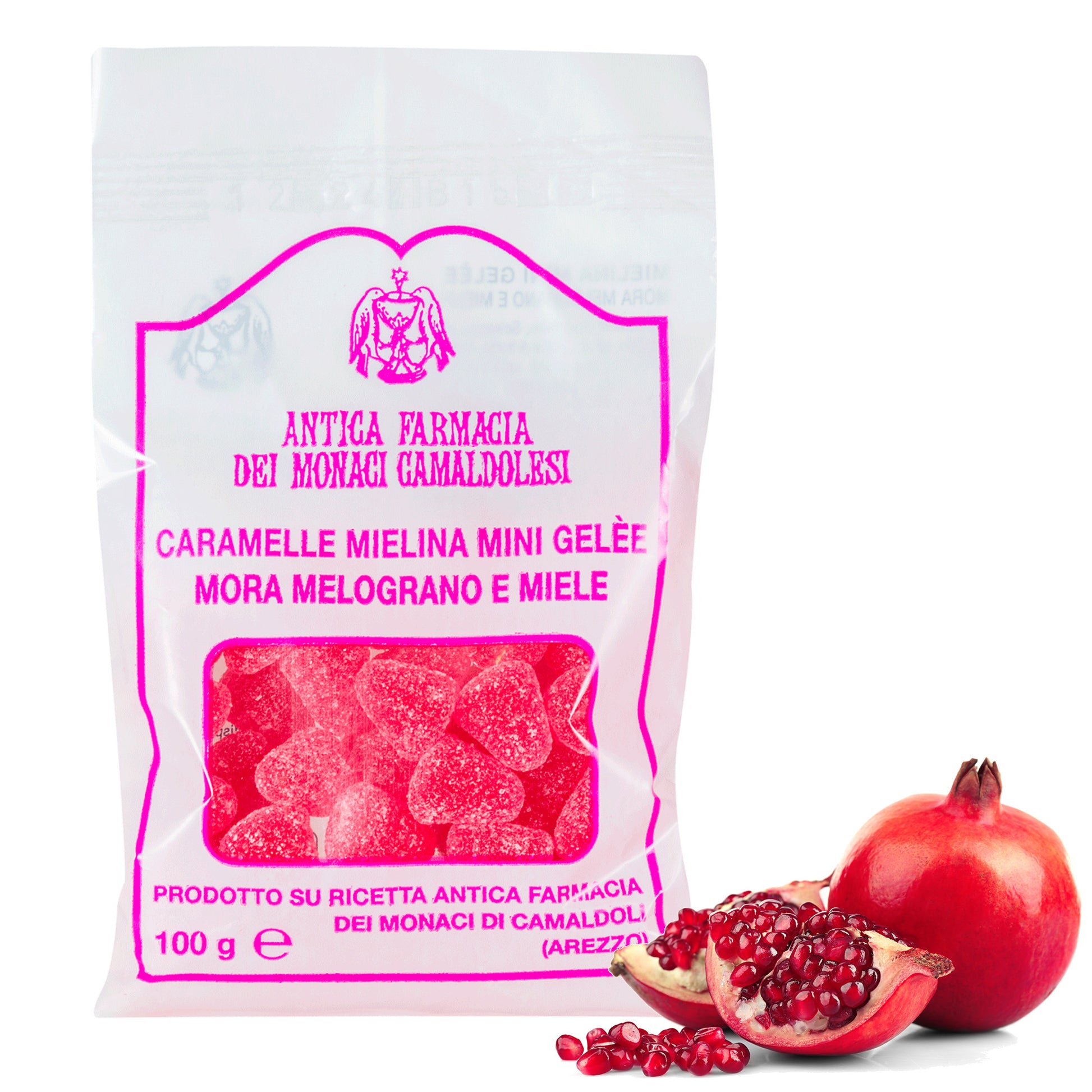 Caramelle gel alla mora e melograno. Confezione da 100 gr