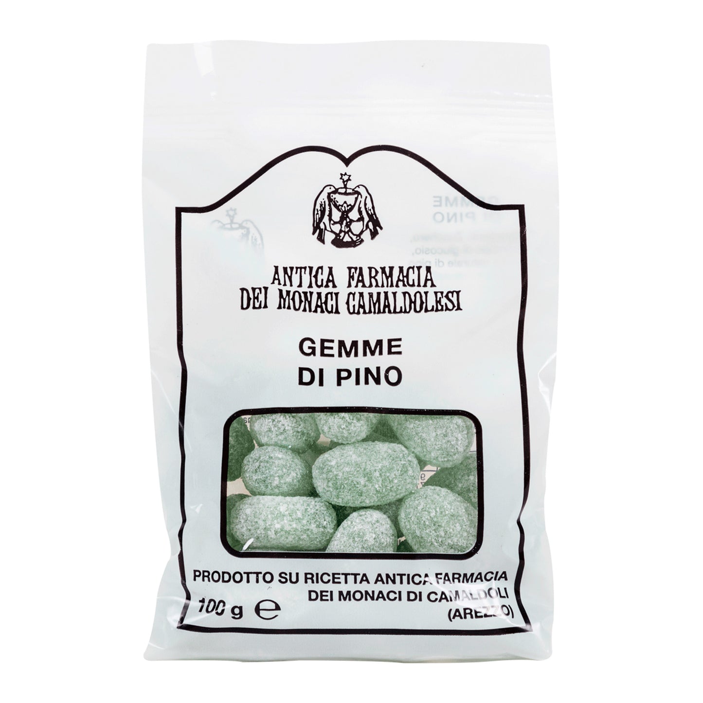 Caramelle ripiene Gocce di Pino, senza zucchero. Confezione da 100 gr
