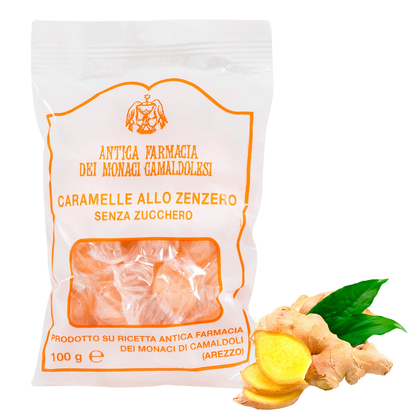 Caramelle allo Zenzero, senza zucchero. Confezione da 100 gr