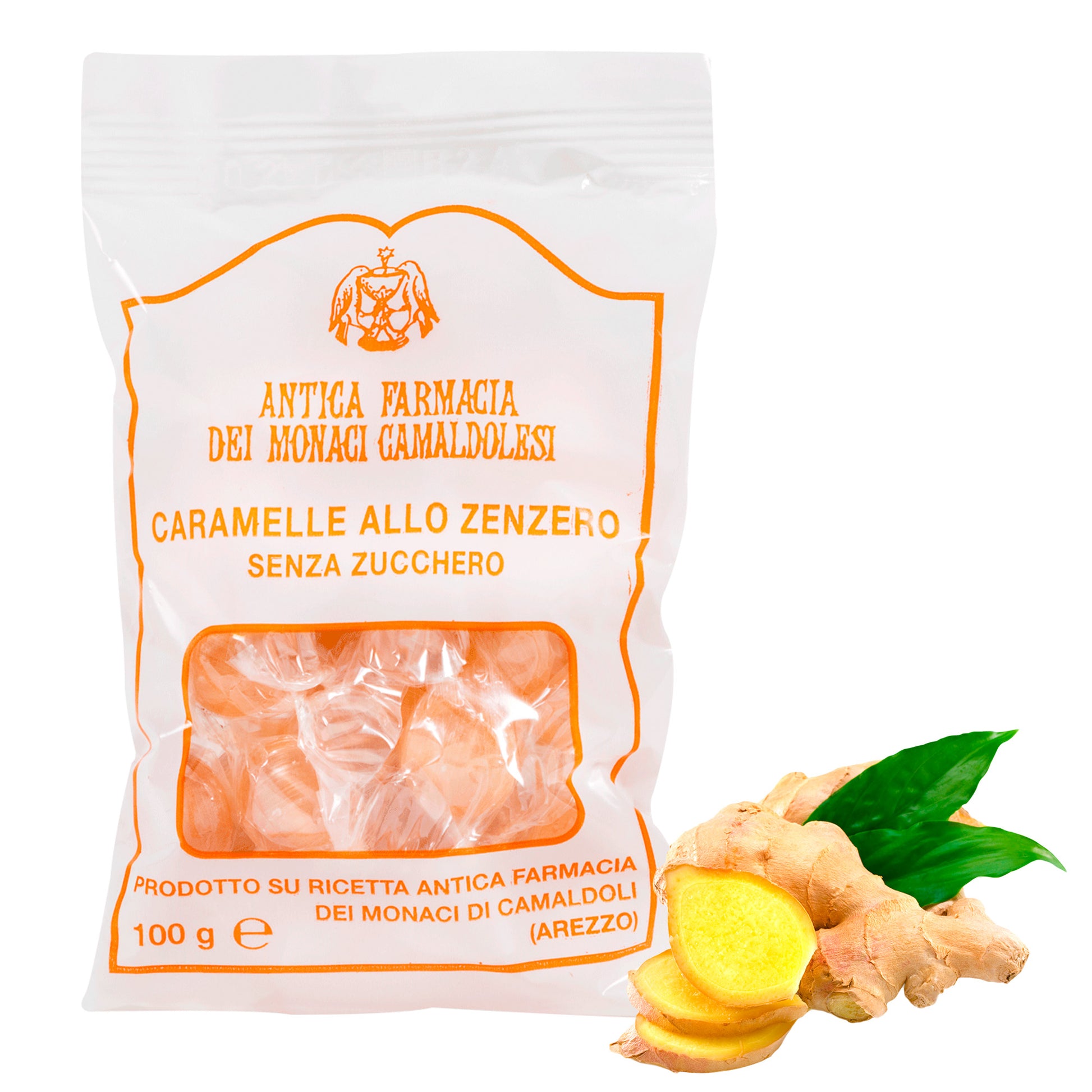 Caramelle allo Zenzero, senza zucchero. Confezione da 100 gr