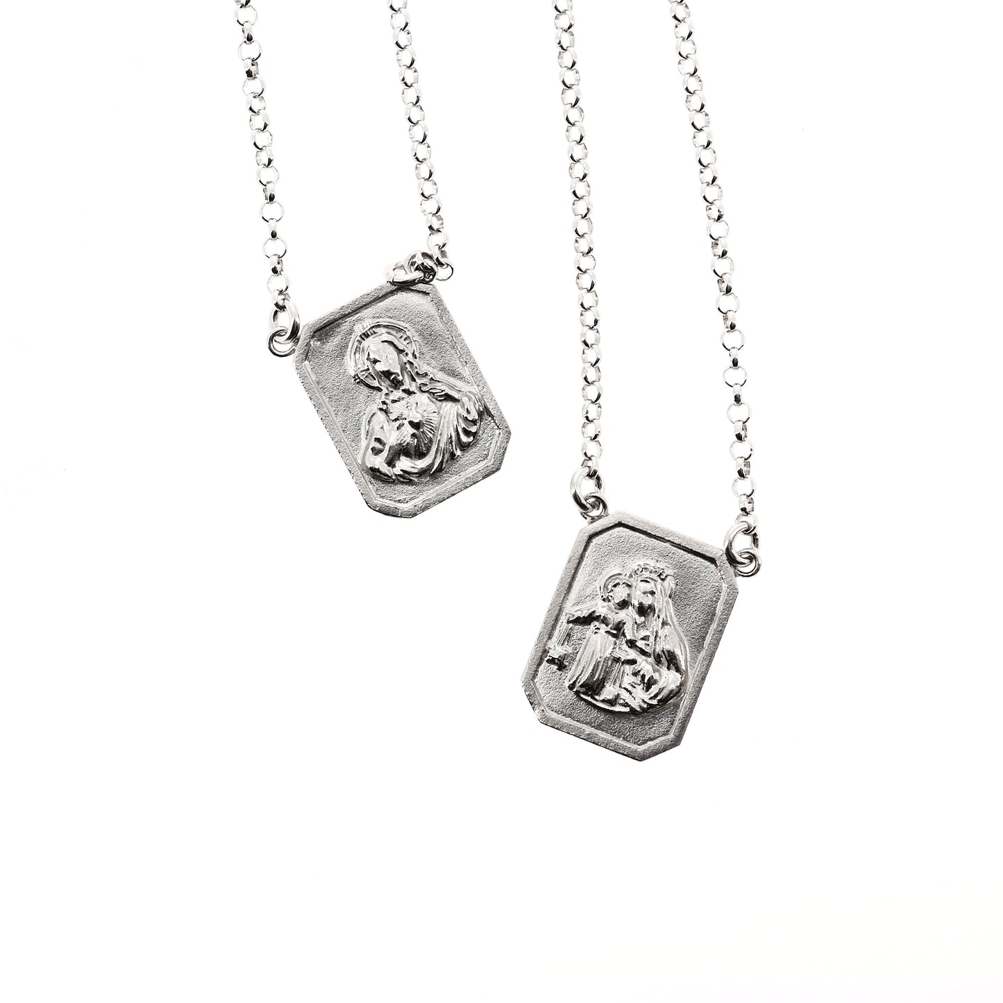 Scapolare del Carmelo in argento 925. Misura grande. Lunghezza 32,5 cm