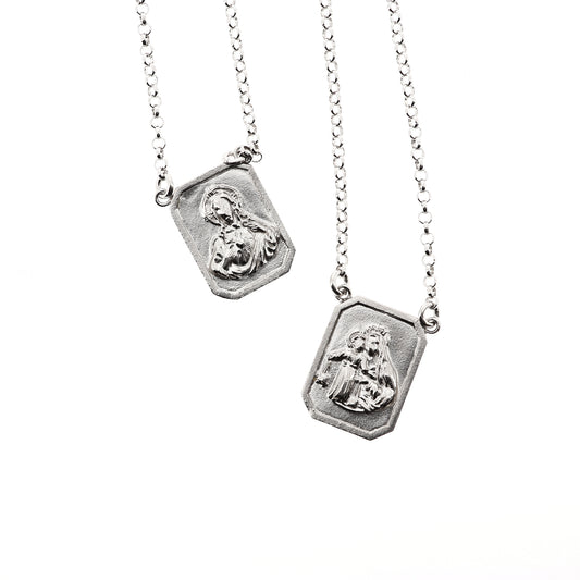 Scapolare del Carmelo in argento 925. Misura grande. Lunghezza 32,5 cm