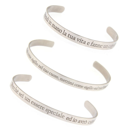 Bracciale rigido in acciaio con incisione