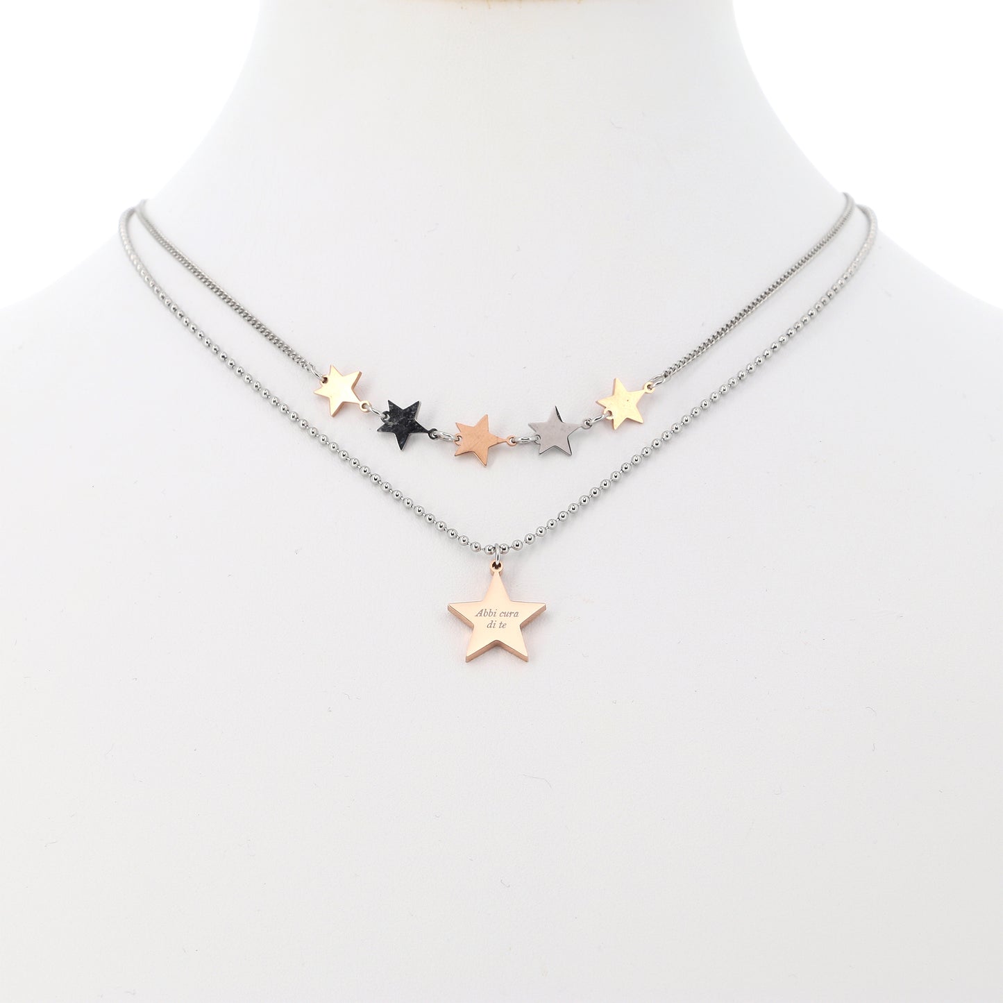 Collana in acciaio Stelle con incisione