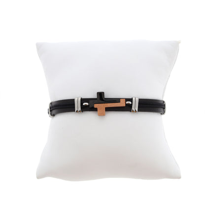Bracciale uomo in pelle e acciaio