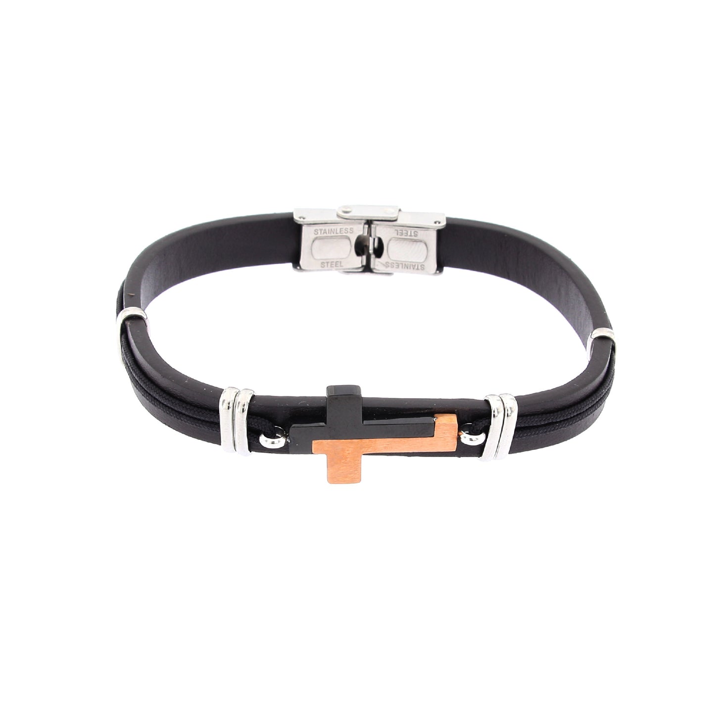 Bracciale uomo in pelle e acciaio