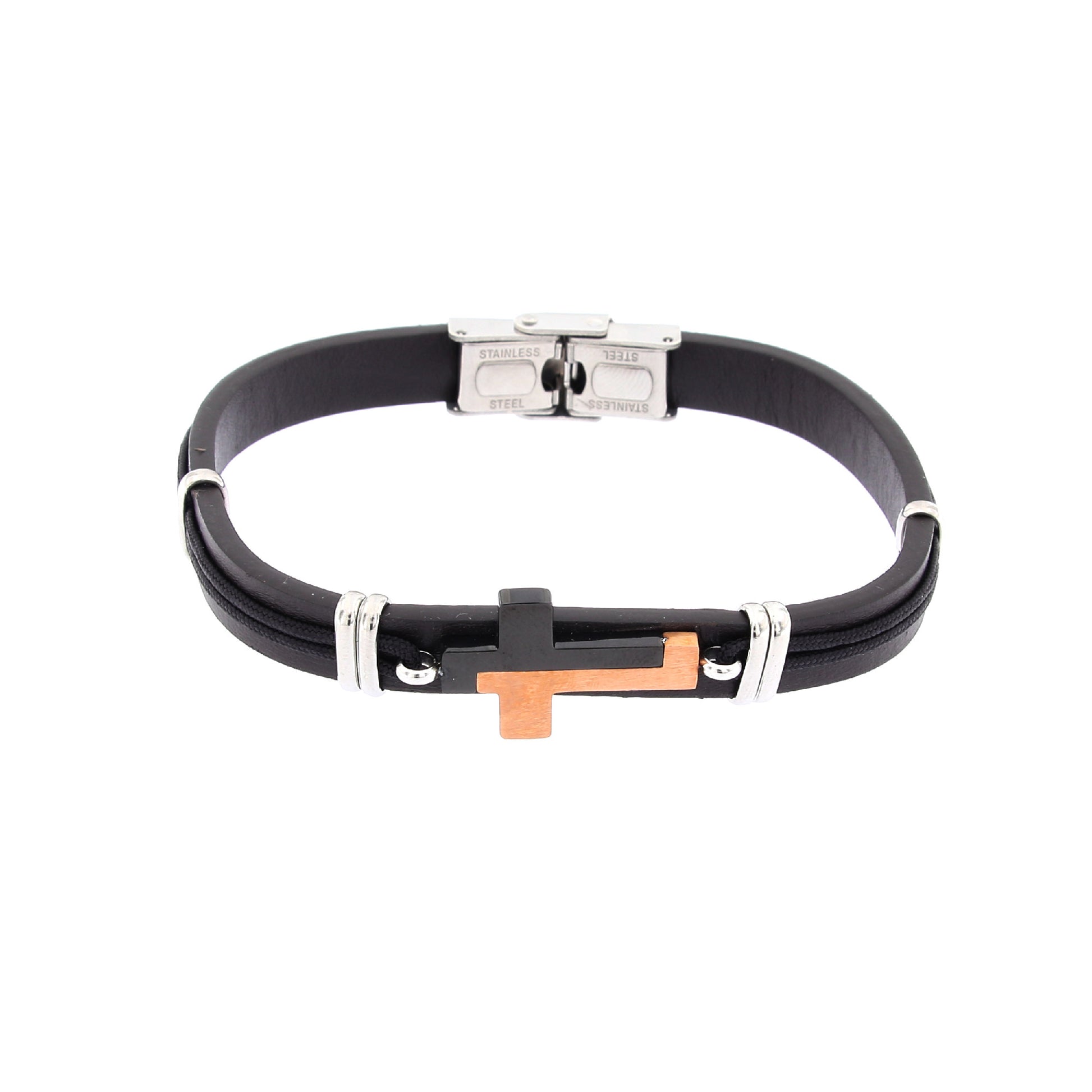 Bracciale uomo in pelle e acciaio