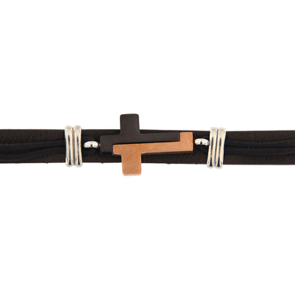 Bracciale uomo in pelle e acciaio