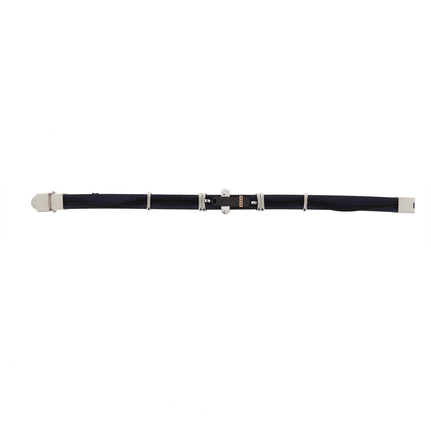 Bracciale uomo in pelle e acciaio con strass neri