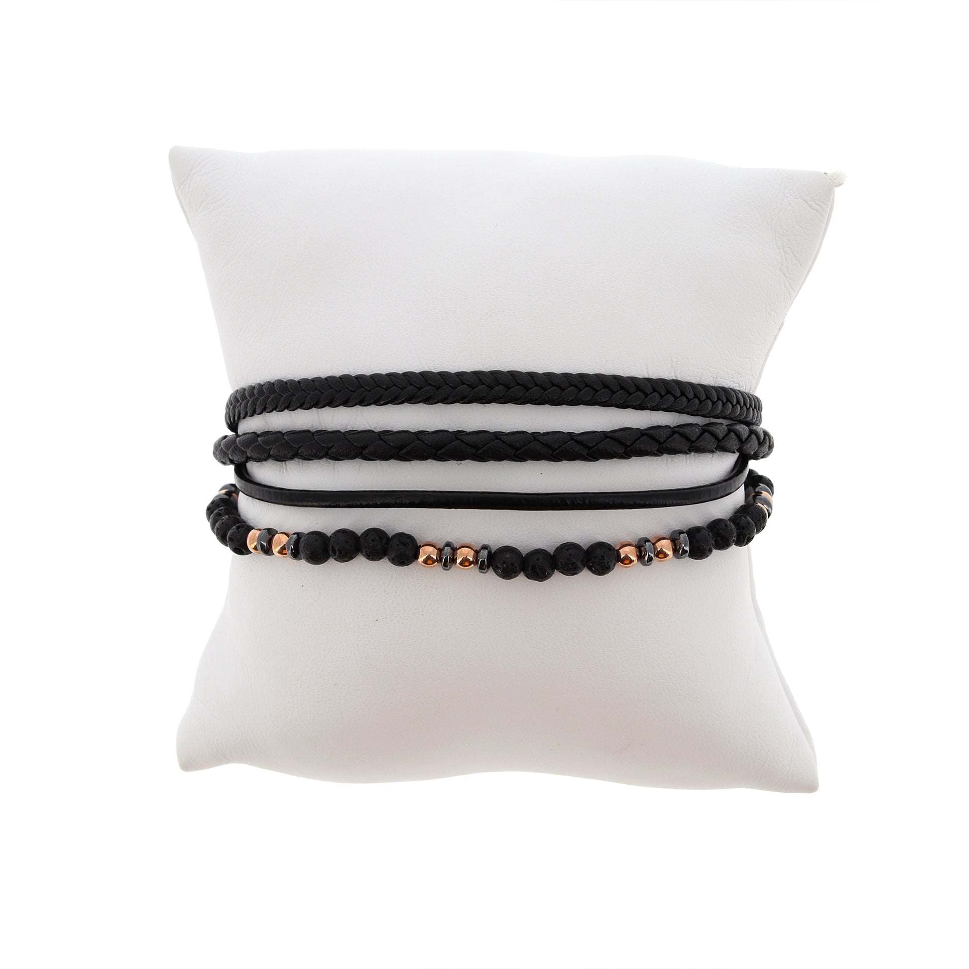 Bracciale uomo in pelle e acciaio rosè
