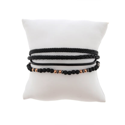 Bracciale uomo in pelle e acciaio rosè