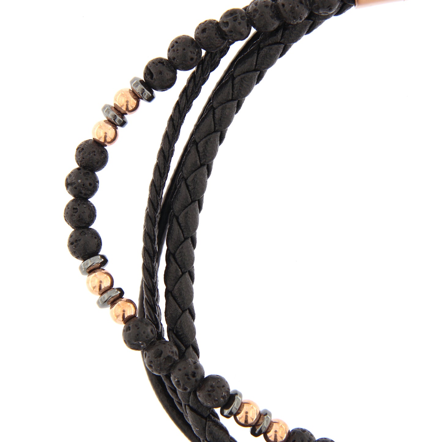 Bracciale uomo in pelle e acciaio rosè