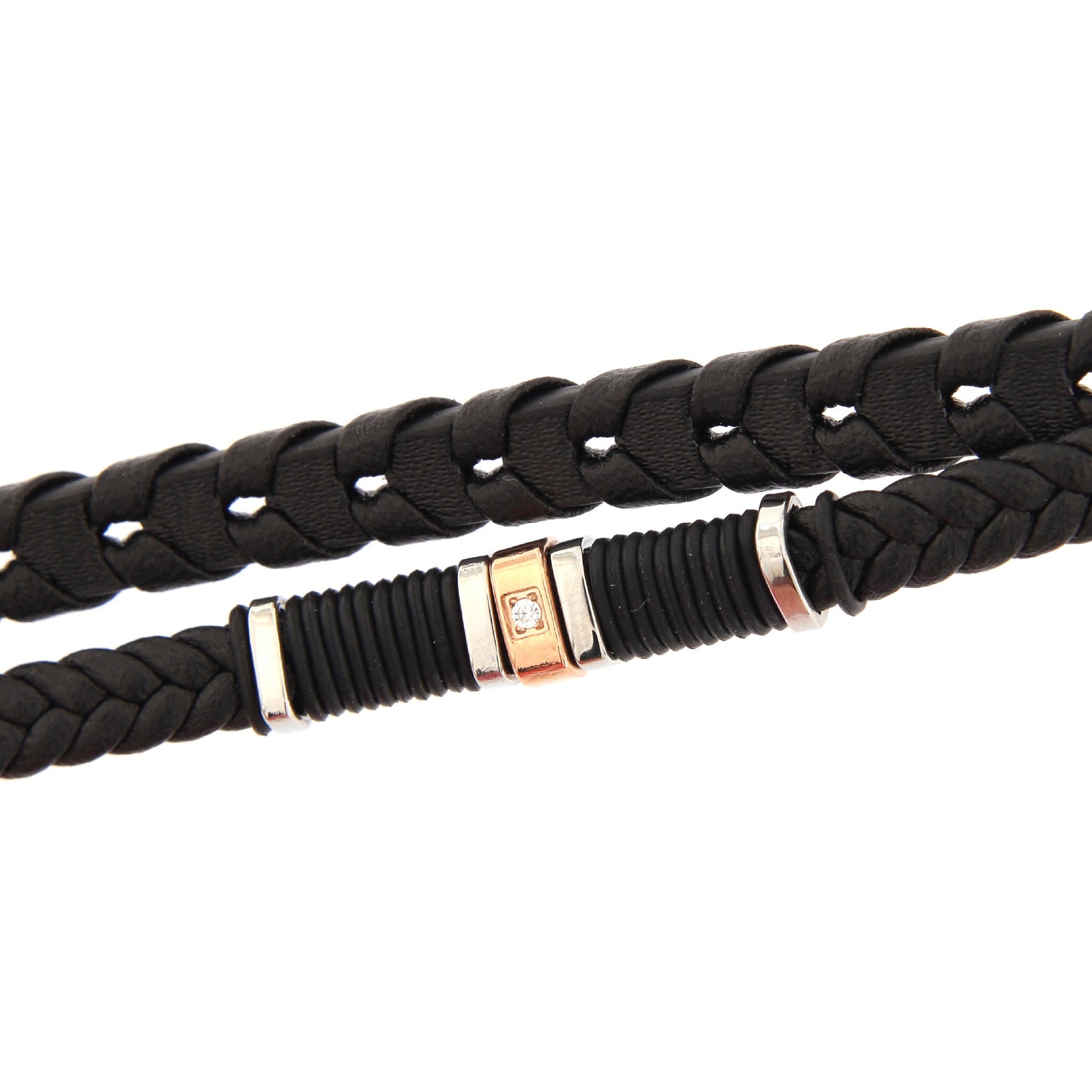 Bracciale uomo in pelle e acciaio con strass