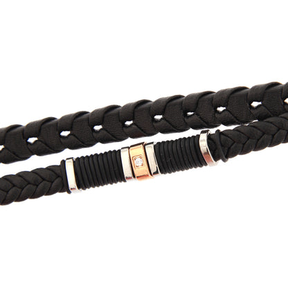 Bracciale uomo in pelle e acciaio con strass