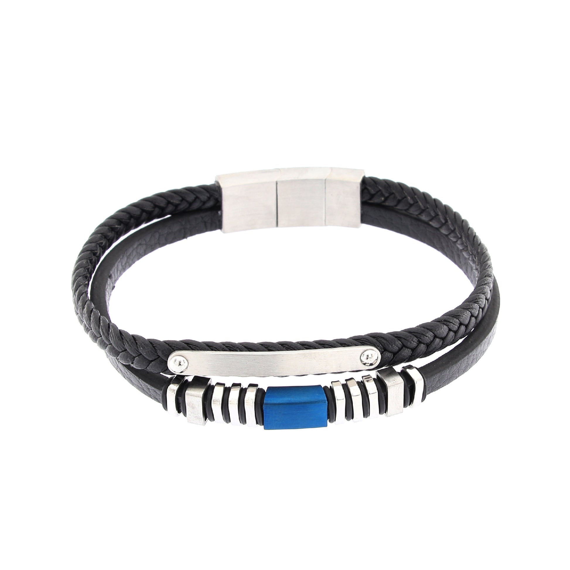 Bracciale uomo in pelle e acciaio