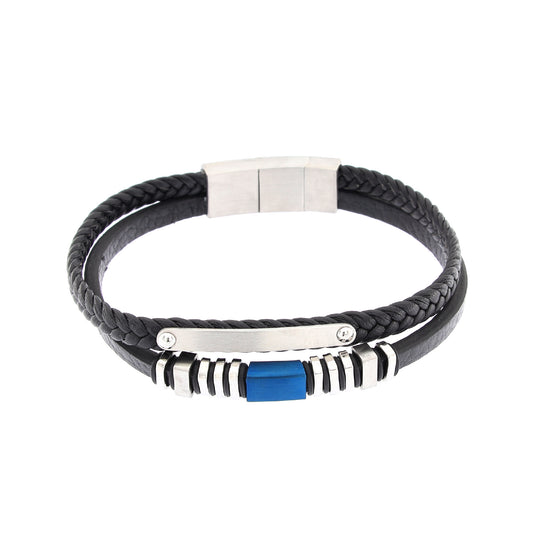 Bracciale uomo in pelle e acciaio