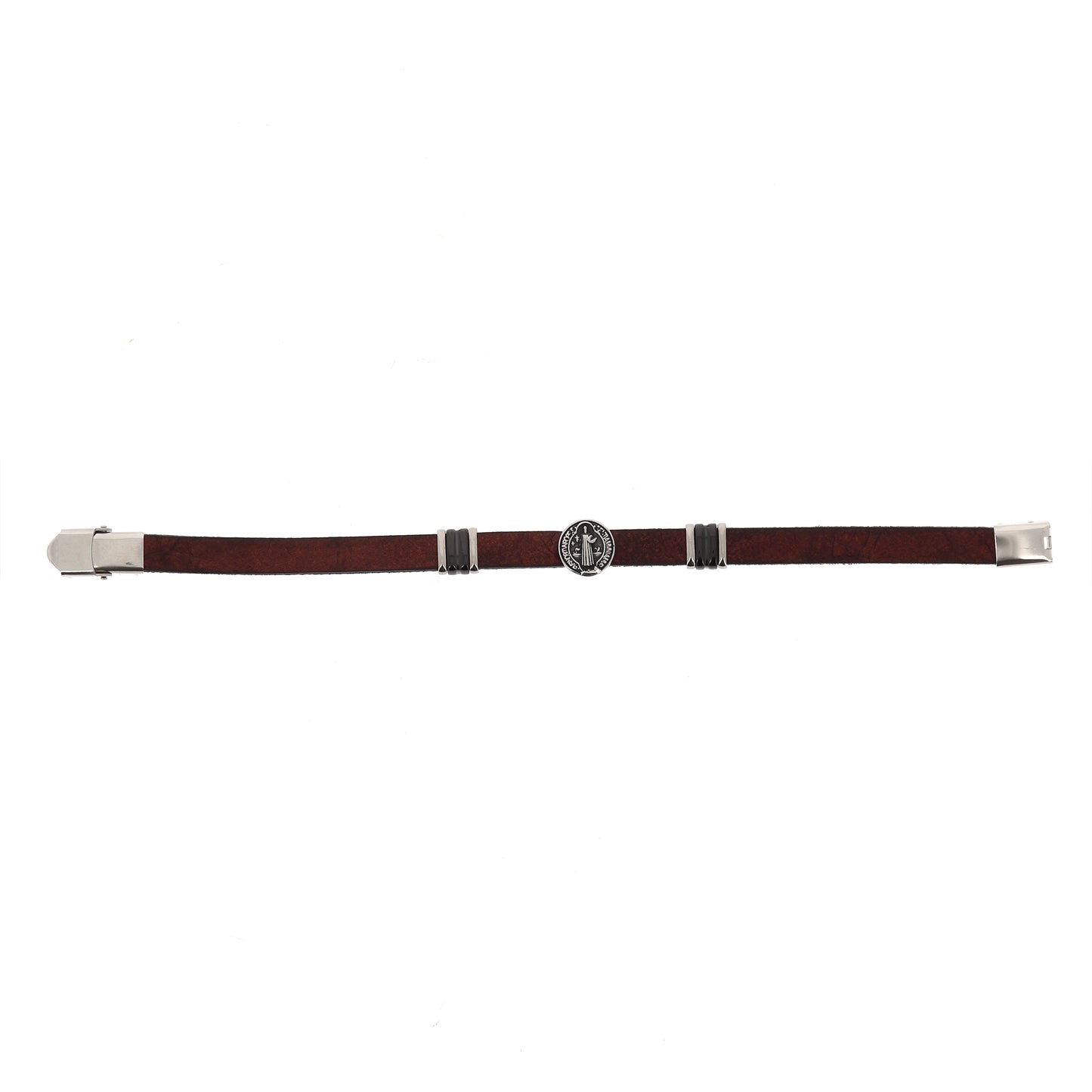 Bracciale uomo in pelle marrone e acciaio San Benedetto